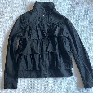 Banana Republic size 4 Ruffled 100% cotton black zip front jacket